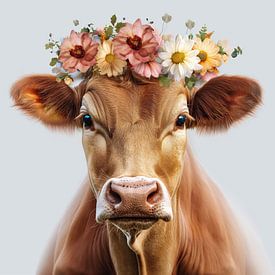 Koe met bloemen van Bert Nijholt