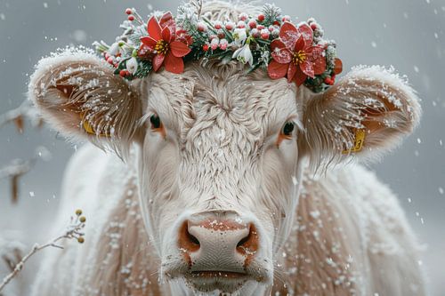 Bloemenpracht in het Zwarte Woud: koe met bloemenkrans - Levendige fotografie voor liefhebbers van het platteland