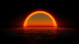 Neon sun and sea orange panorama