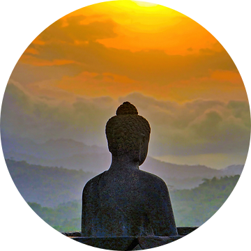 Silhouet Buddha bij zonsondergang van Eduard Lamping