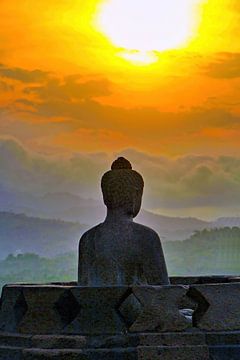 Silhouet Buddha bij zonsondergang van Eduard Lamping