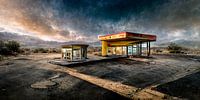Verlaten tankstation uit de jaren vijftig langs Route 66