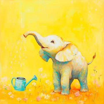 Adorable éléphant avec arrosoir sur Poster Art Shop