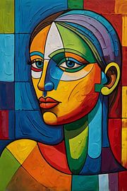 Kubistisch portret van vrouw in kleurvlakken van Art & Soul Creations