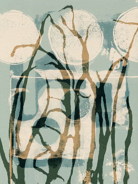 Abstract botanical in soft green, white, beige. Grass silhouettes by Dina Dankers