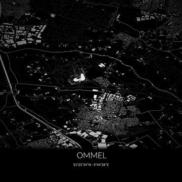 Schwarz-weiße Karte von Ommel, Nordbrabant. von Rezona