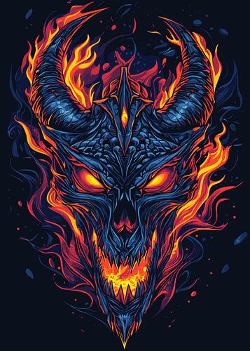Vurig demonengezicht met gloeiende ogen