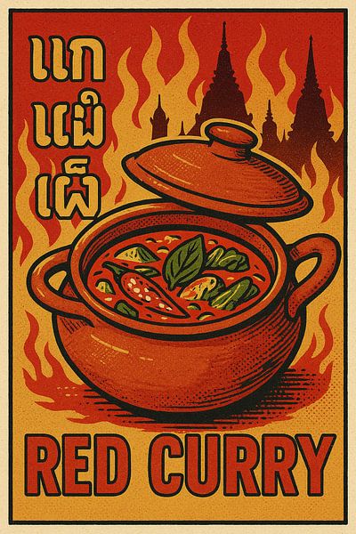 Retro Red Curry Poster - Vintage Thai Curry Wanddruck von Travel Shop