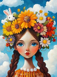 Women painting with flower wreath by Eye catching paintings