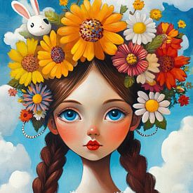 Women painting with flower wreath by Eye catching paintings