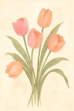 Peinture aquarelle de tulipes. sur Johannes