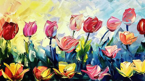 Bloeiend tulpenveld