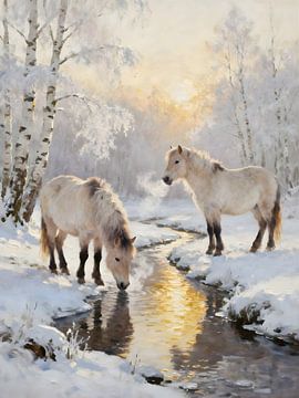 Konikpferde am Bach | Veluwe im Winterlicht von Trinkets NL ✪ Design Studio