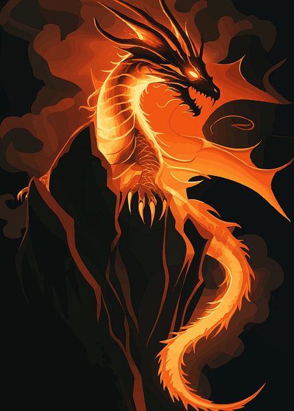 Dragon flamboyant au sommet d'un rocher par Pixelbull Design