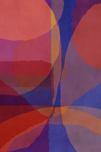 70s Retro veelkleurige abstracte vormen. Kobaltblauw, roze, rood, geel, paars