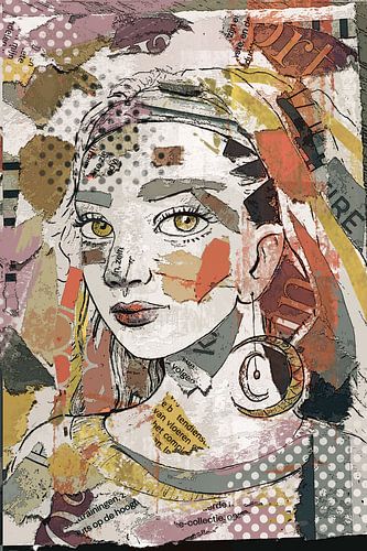 3 van 3 - knipsel collage mixed media met kranten acryl en digitaal tekenen