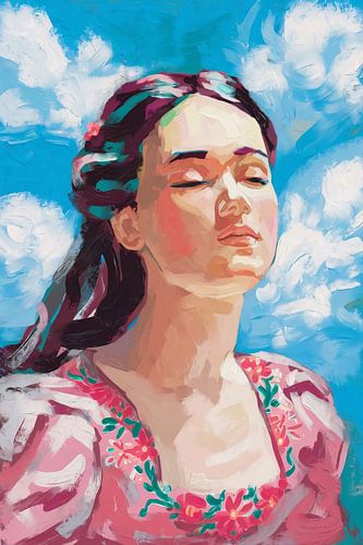 Vrouw in vredige wolkenlucht