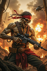 Dark Fantasy Wandbild: DEATHBLAZE – Der verfluchte Zombie Krieger im Feuersturm
