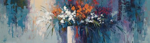 Flower Vase | Textured Flowers On Blue by Wonderful Art