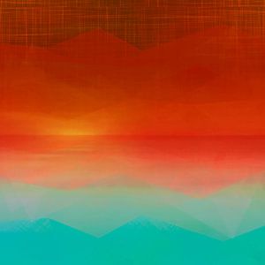 Sonnenaufgang über dem Meer ein moderner Pop Art Expressionist in Orange