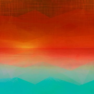 Zonsopgang over de zee een moderne pop art expressionist in oranje van FRESH Fine Art