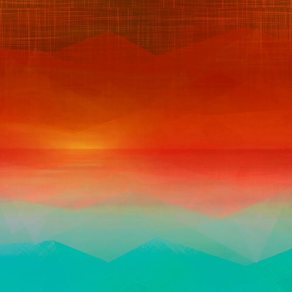 Sunrise over the sea a modern pop art expressionist in orange by FRESH Fine Art