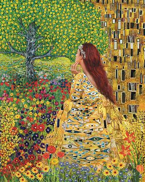 Redheaded Lady & Apple Tree (á la Klimt)