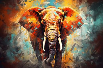 Fond artistique abstrait avec un éléphant, en design peinture à l'huile sur Animaflora PicsStock