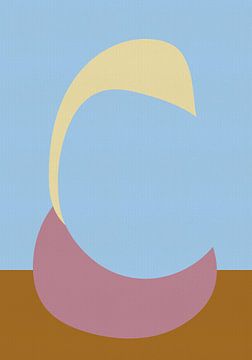 Pastel abstracte vormen. Lichtblauw, lila, verbrand oranje en botergeel van Dina Dankers