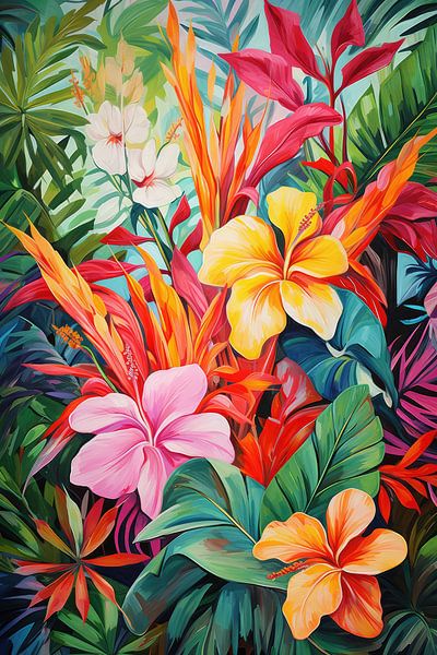 Tropical flowers background by Art Bizarre