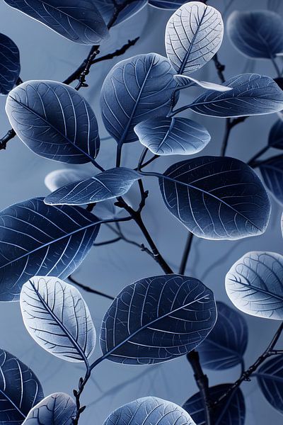 Blue and black leaves in minimalist style by Art & Soul Creations