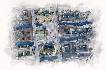 Illustration of Gendarmenmarkt in Berlin from the air