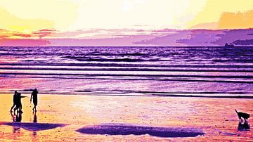 Evening walk on the beach mixed media by Werner Lehmann