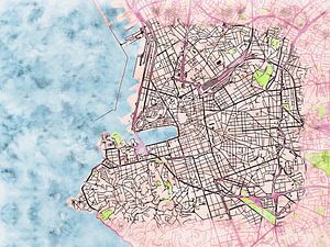 Karte von Marseille centrum im stil 'Soothing Spring'