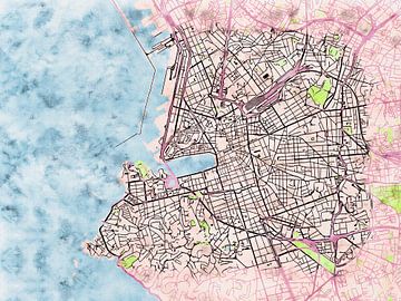 Kaart van Marseille centrum in de stijl 'Soothing Spring' van Maporia