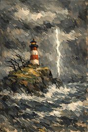 Lighthouse during storm by Linda de Klein