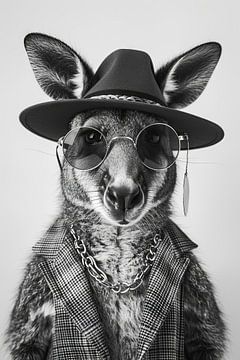 Kangoeroe met zonnebril en hoed van Poster Art Shop