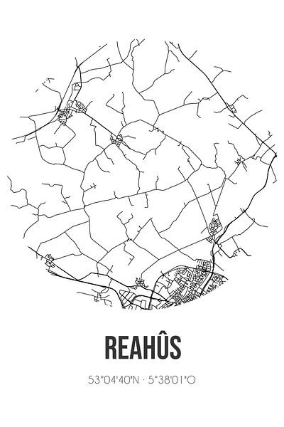 Reahûs (Fryslan) | Map | Black and white by Prints of Place