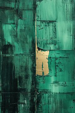 Groene Patina Abstracte Houtstructuur met Goudaccent van Eva Lee