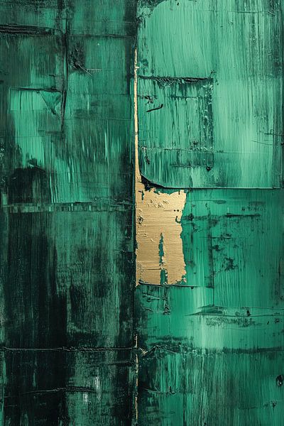 Grün patinierte abstrakte Holztextur mit Goldakzent von Eva Lee