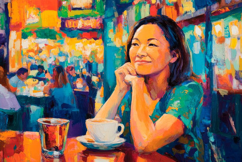 Koffiegenot in het café van Poster Art Shop