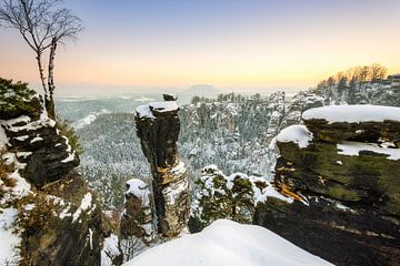 Winter evening in Saxon Switzerland van Michael Valjak