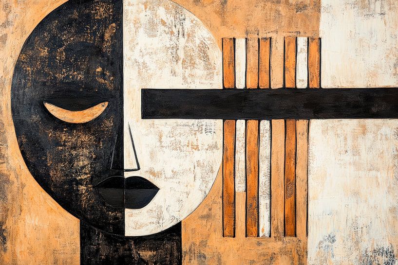 Portrait géométrique dans les tons de terre par Poster Art Shop