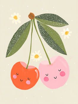Sweet Cherries – Adorable Kawaii Fruit Illustration