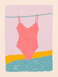 Rosa Badeanzug auf der Leine – Sommerliches Strandbild von StudioRemier