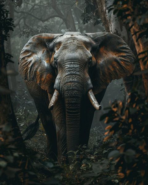 Olifant kijkt naar camera van fernlichtsicht