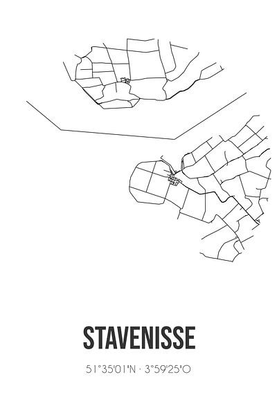 Stavenisse (Zeeland) | Map | Black and white by Prints of Place