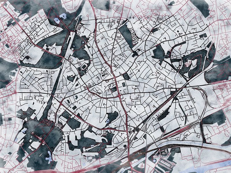 Map of Bottrop with the style 'White Winter' by Maporia