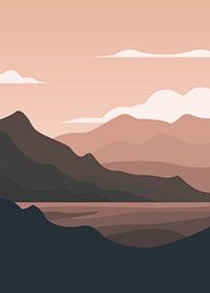 Poster mit einer minimalistischen Berglandschaft – geschichtete Hügel in sanften, erdigen Farbtönen