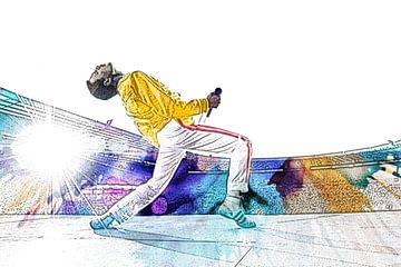 Freddie Mercury Wembley Stadium England 1986 Abstract Portret van Art By Dominic